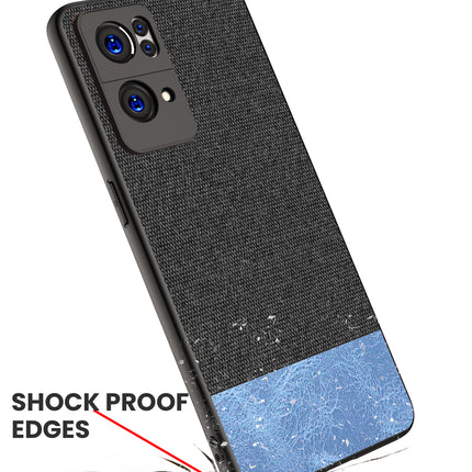 Soft Fabric & Leather Hybrid for Oppo Reno 7 Pro (5G) Back Cover, Shockproof Protection Slim Hard Back Case (Black ,Blue)