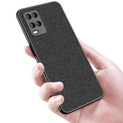 Soft Fabric Hybrid for Oppo A54 (4G) Back Cover, Shockproof Protection Slim Hard Back Case (Black)