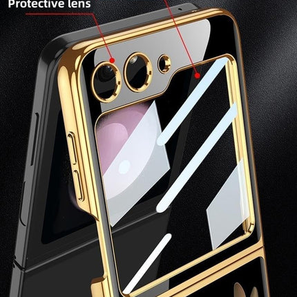 Mobizang 9H Glass Back Case for Samsung Galaxy Z Flip5 / Z Flip 5 ,Ultra Thin Full Body Protection Folding Hard Back Cover, Design Wings