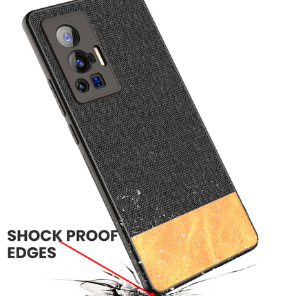 Soft Fabric & Leather Hybrid Protective Case Cover for Vivo X70 PRO (Black,Brown)