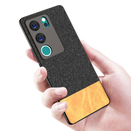 Mobizang Soft Fabric & Leather Hybrid Protective Back Cover for Vivo V29 (5G) / Vivo V29 Pro (5G) | Shockproof Slim Hard Anti Slip Back Case (Black::Brown)