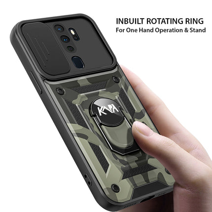 Tank Back Cover for Oppo A9 (2020) , Inbuilt Ring & Slider [Military Grade Protection] Shockproof Lens Protection Case (Black)