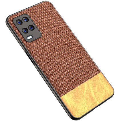 Soft Fabric & Leather Hybrid for Oppo A54 (4G) Back Cover, Shockproof Protection Slim Hard Back Case (Brown)