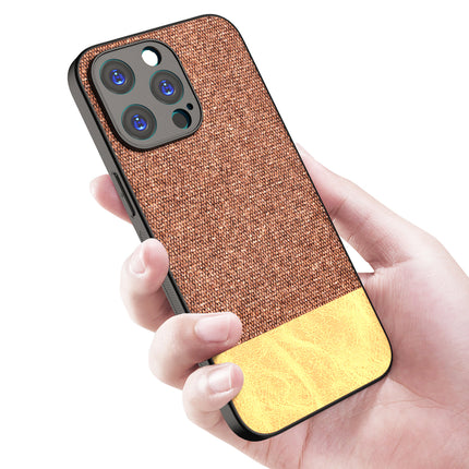 Mobizang Soft Fabric & Leather Hybrid Protective Back Cover for Apple iPhone 15 Pro | Shockproof Slim Hard Anti Slip Back Case (Brown)