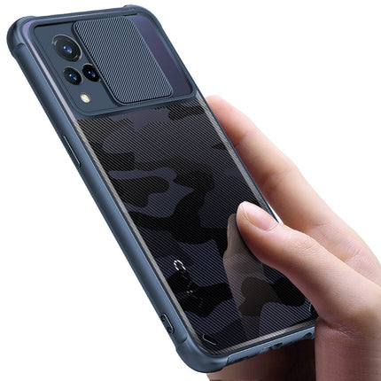 Camo Slider Back Cover for Vivo V21 , [Military Grade Protection] Shockproof Slim Clear Camera Shield Bumper Back Case (Blue)