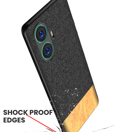 Mobizang Soft Fabric & Leather Hybrid for Realme 10 Pro Plus Back Cover | Shockproof Hybrid Slim Hard Anti Slip Back Case (Black , Brown)