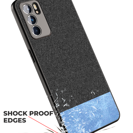 Soft Fabric & Leather Hybrid Protective Case Cover for Oppo Reno 6 (Black,Blue)