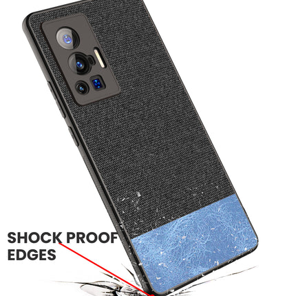 Soft Fabric & Leather Hybrid Protective Case Cover for Vivo X70 PRO (Black,Blue)
