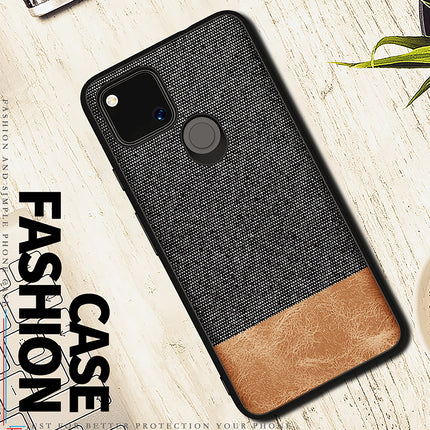 Soft Fabric & Leather Hybrid Protective Case Cover for Google Pixel 4A (Black,Brown)