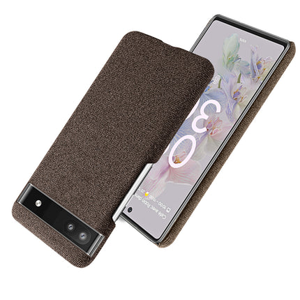 Mobizang Woven Soft Fabric Case for Google Pixel 6A Back Cover, Shock Protection Slim Hard Anti Slip Back Cover (Brown)