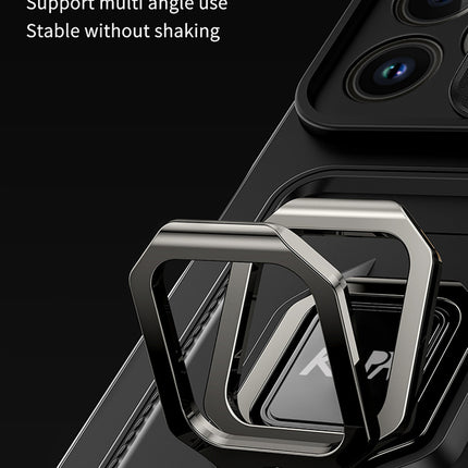 Bisen Back Cover for Apple iPhone 13 Pro (6.1) , Inbuilt Camera Slider ,Ring Stand and Card Pocket Shockproof Slim Bumper Back Case (Black)