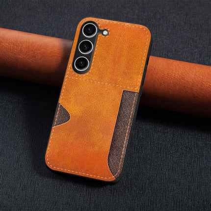 Mobizang Razor Wallet Back Case for Samsung Galaxy S23 Plus | Slim PU Leather & Fabric Cover with Inbuilt Card Pocket (Brown)