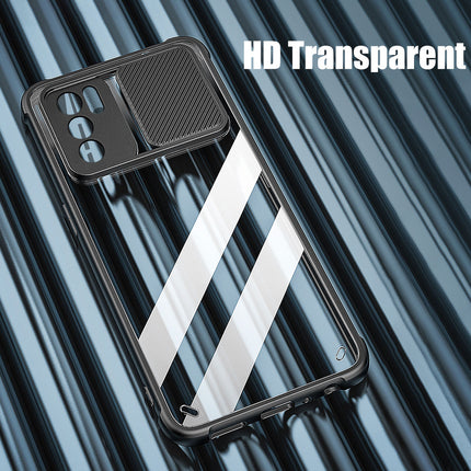 Slider Back Cover for Oppo Reno 6 (5G) , [Military Grade Protection] Shockproof Slim Clear Camera Shield Bumper Back Case (Black)
