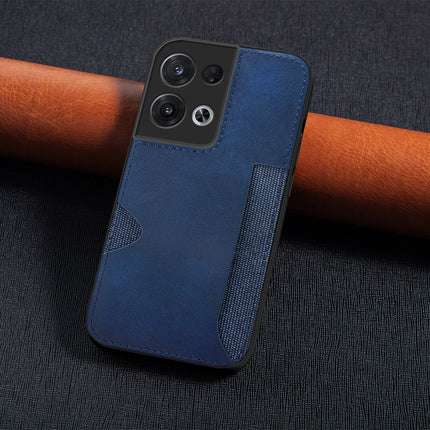 Mobizang Razor Wallet Back Case for Oppo Reno 8 Pro (5G) | Slim PU Leather & Fabric Cover with Inbuilt Card Pocket (Blue)