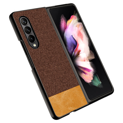 Soft Fabric & Leather Hybrid Protective Case Cover for Samsung Galaxy Z Fold 3 (Brown)