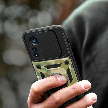 Tank Back Cover for Xiaomi 12 PRO (5G) , Inbuilt Ring + Slider Shockproof Lens  Protection Case (Green)