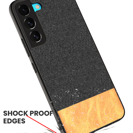 Soft Fabric & Leather Hybrid Protective Case Cover for Samsung Galaxy S22 + ( Plus ) (Black,Brown)