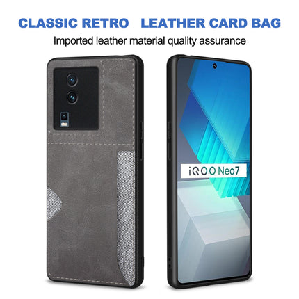 Mobizang Razor Wallet Back Case for IQOO Neo 7 (5G) | Slim PU Leather & Fabric Cover with Inbuilt Card Pocket (Grey)