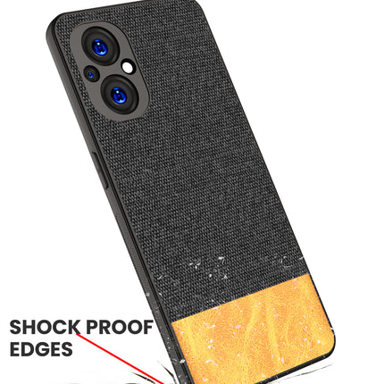 Soft Fabric & Leather Hybrid Protective Back Case Cover for Oppo F21 PRO (5G) (Black , Brown)