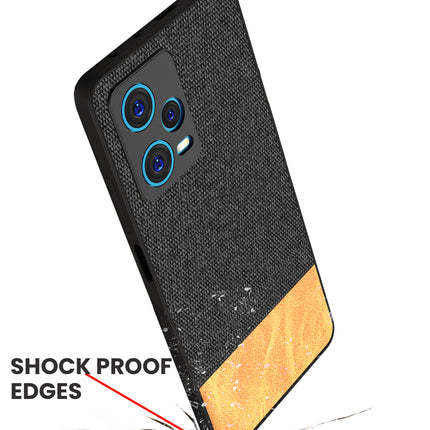 Mobizang Soft Fabric & Leather Hybrid for Redmi Note 12 Pro Back Cover | Shockproof Hybrid Slim Hard Anti Slip Back Case (Black , Brown)
