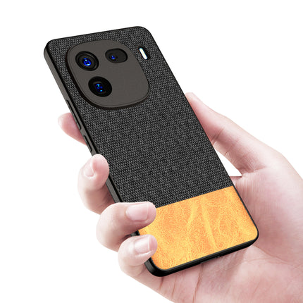 Mobizang Soft Fabric & Leather Hybrid Protective Back Cover for Iqoo 12 (5G) | Shockproof Slim Hard Anti Slip Back Case (Black , Brown)