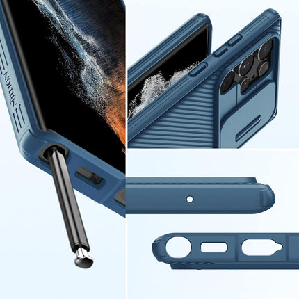 Mobizang Camshield Back Cover for Samsung Galaxy S22 Ultra | Inbuilt Slider Shockproof Lens Protection Case (Blue)