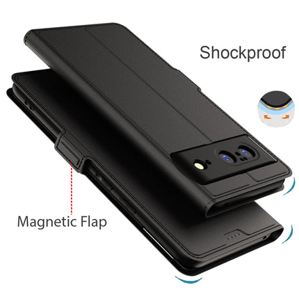 Mobizang Noble Slim Magnetic Leather Flip Case Cover for Google Pixel 8 | Card Holder Stand Leather Flip Wallet Case (Black)