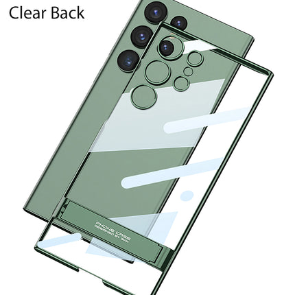 Mobizang Phantom Ultra Thin Back Case for Samsung Galaxy S24 Ultra Cover | Inbuilt Kick Stand Electroplated Edges Full Body Protection Back Cover (Green)