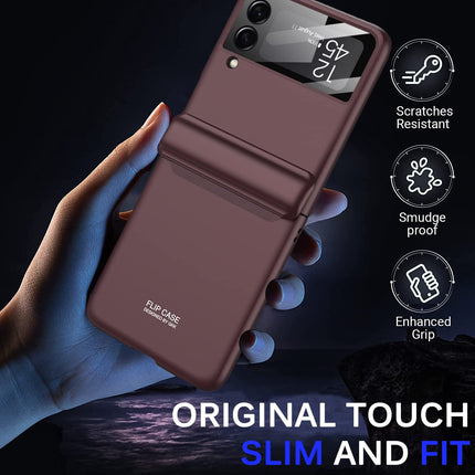 Mobizang Ultra Thin Back Cover for Galaxy Z Flip4 , Magnetic Hinge Protection and Inbuilt Glass Window Protection , Burgundy