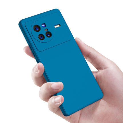 Matte Lens Protective Shockproof Flexible Back Cover for Vivo X80, Slim Silicone with Soft Lining Shockproof Flexible Full Body Bumper Case (Blue)