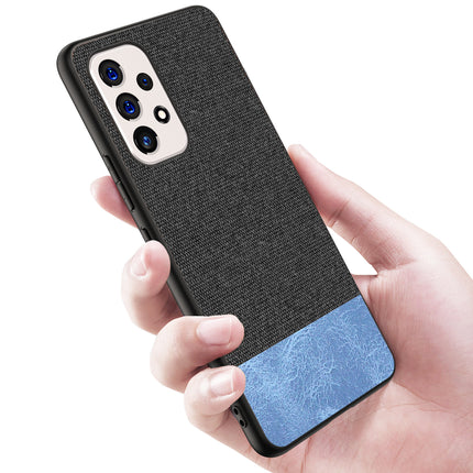Soft Fabric & Leather Hybrid for Samsung Galaxy A53 (5G) Back Cover, Shockproof Protection Slim Hard Back Case (Black ,Blue)