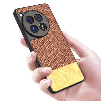 Mobizang Soft Fabric & Leather Hybrid Protective Back Cover for OnePlus 12 | Shockproof Slim Hard Anti Slip Back Case (Brown)