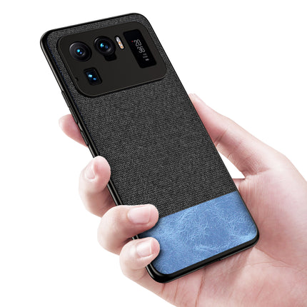 Soft Fabric & Leather Hybrid for Xiaomi Mi 11 Ultra  Back Cover, Shockproof Protection Slim Hard Back Case (Black,Blue)