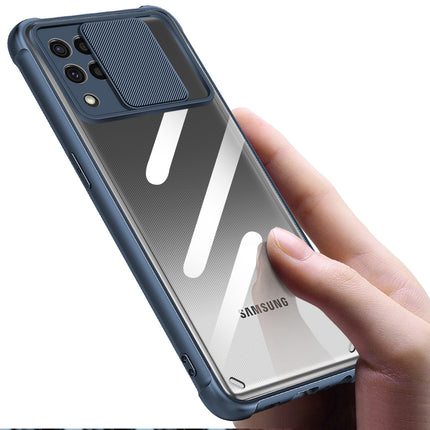 Slider Back Cover for Samsung Galaxy F62 , [Military Grade Protection] Shockproof Slim Clear Camera Shield Bumper Back Case (Blue)