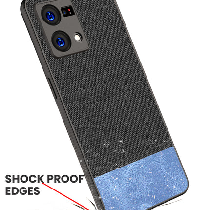 Soft Fabric & Leather Hybrid Protective Back Case Cover for Oppo F21 PRO (4G) (Black , Blue)