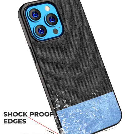 Soft fabric & Leather Hybrid Protective Case Cover for Apple iphone 13 Pro (Black,Blue)