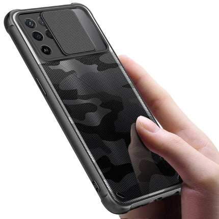 Camo Slider Back Cover for Oppo F19 PRO , [Military Grade Protection] Shockproof Slim Clear Camera Shield Bumper Back Case (Black)