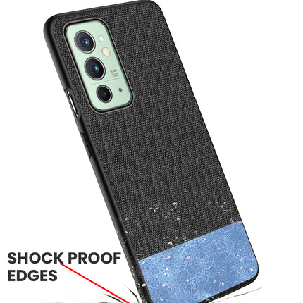 Soft Fabric & Leather Hybrid for OnePlus 9RT  Back Cover, Shockproof Protection Slim Hard Back Case (Black ,Blue)