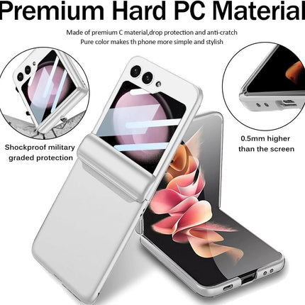 Mobizang Ultra Thin Back Cover for Galaxy Z Flip5 / Z Flip 5 | Magnetic Hinge Protection and Inbuilt Glass Window Protection (Silver)