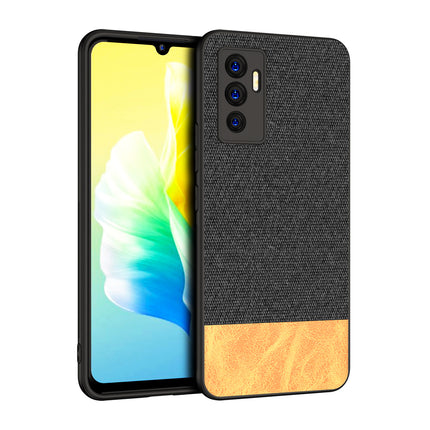 Soft Fabric & Leather Hybrid Protective Case Cover for Vivo V23E (Black ,Brown)
