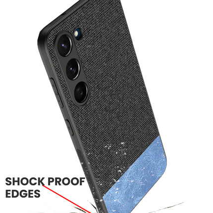 Mobizang Soft Fabric & Leather Hybrid for Samsung Galaxy S23 Plus Back Cover | Shockproof Hybrid Slim Hard Anti Slip Back Case (Black , Blue)