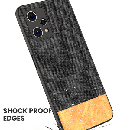 Soft Fabric & Leather Hybrid Protective Case Cover for Realme 9 Pro (Black ,Brown)