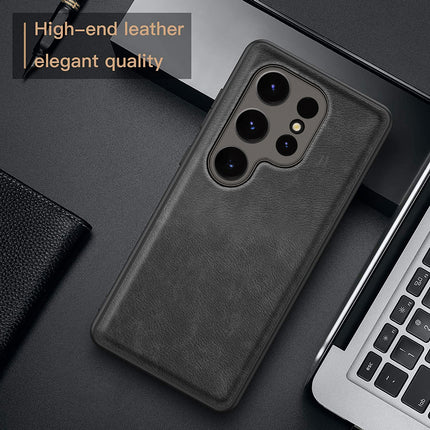 Mobizang Tux Leather Back Cover for Samsung Galaxy S24 Ultra | Slim Shockproof Camera Protection Bumper Case (Black)