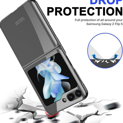 Mobizang Phantom Ultra Thin Back Case for Samsung Galaxy Z Flip 5 with Front Tempered Glass | Electroplated Edges Full Body Protection Back Cover (Black)