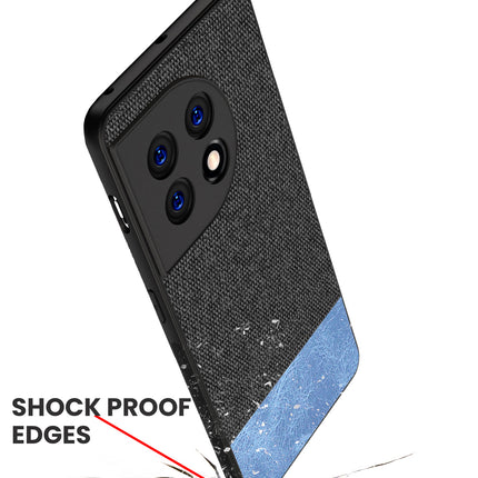 Mobizang Soft Fabric & Leather Hybrid for OnePlus 11 Back Cover | Shockproof Hybrid Slim Hard Anti Slip Back Case (Black, Blue)