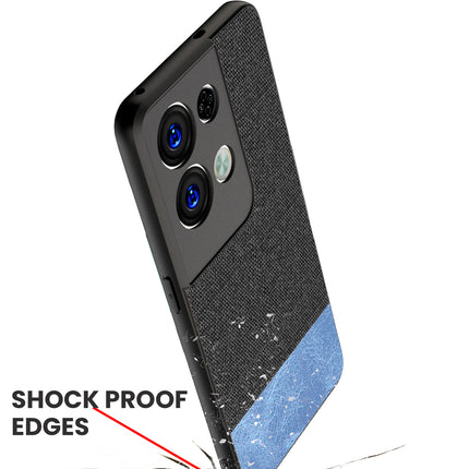 Mobizang Soft Fabric & Leather Hybrid Protective Back Case Cover for Oppo Reno 8 PRO (5G) (Black,Blue)