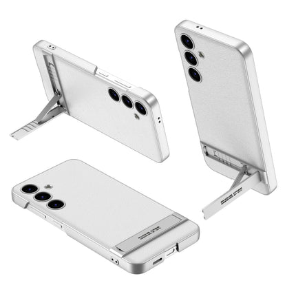 Mobizang Leather Ultra Thin Back Case for Samsung Galaxy S24 Cover | with Inbuilt Stand Full Body Protection Back Cover (Silver)