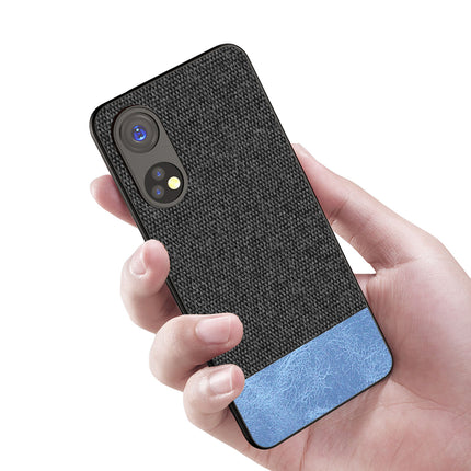 Mobizang Soft Fabric & Leather Hybrid for Oppo Reno 8T (5G) Back Cover | Shockproof Hybrid Slim Hard Anti Slip Back Case (Black, Blue)
