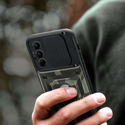Mobizang Tank Back Cover for Vivo V27 / V27 PRO (5G) | Inbuilt Ring + Slider Shockproof Lens Protection Case (Black)