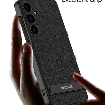 Mobizang Leather Ultra Thin Back Case for Samsung Galaxy S24 Plus Cover | with Inbuilt Stand Full Body Protection Back Cover (Black)
